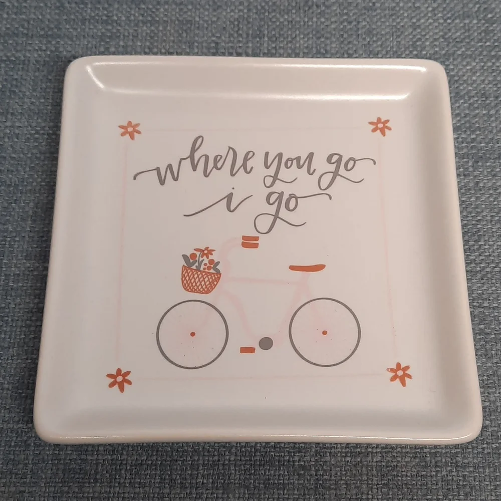 Ceramic Trinket Tray Dresser Dish Bike Where You Go Jewelry Organizer Square